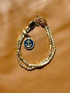 Spartina 449 Gold Tone Anchor Bracelet Coastal Nautical Toggle